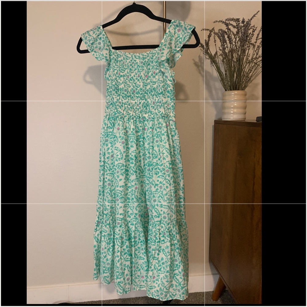 Crew Cuts girls cotton green and pink floral dress with flutter sleeve